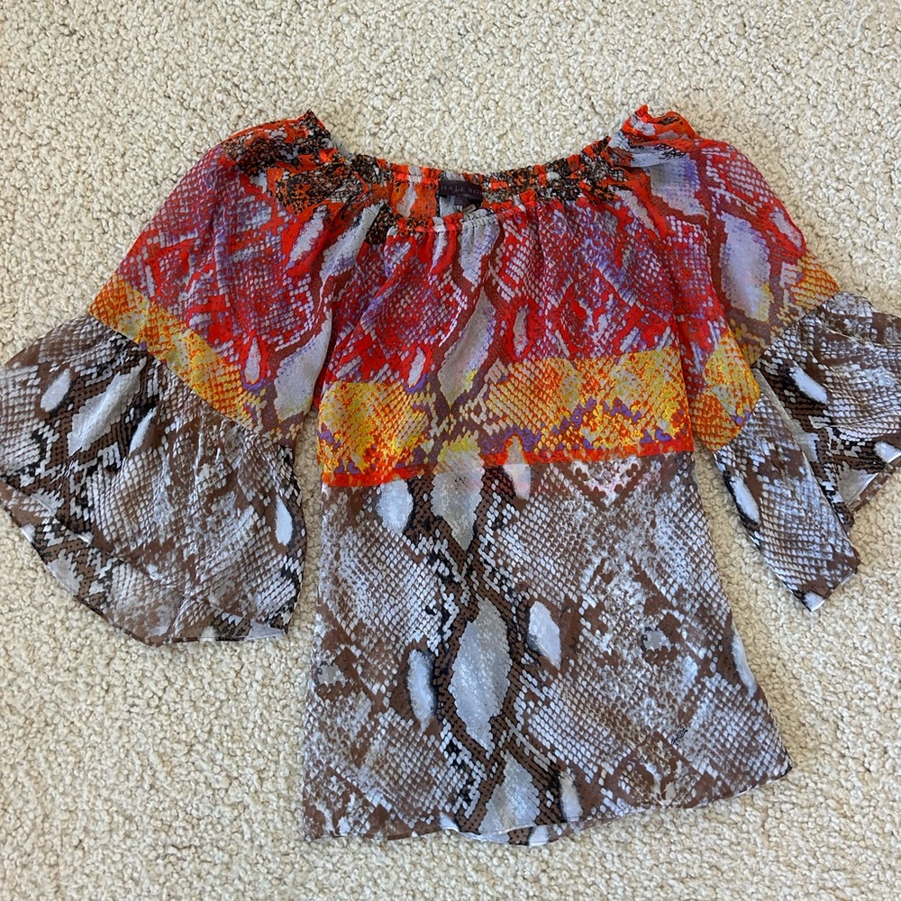 Hale Bob silk Multicolor Snake Print Off-Shoulder Top